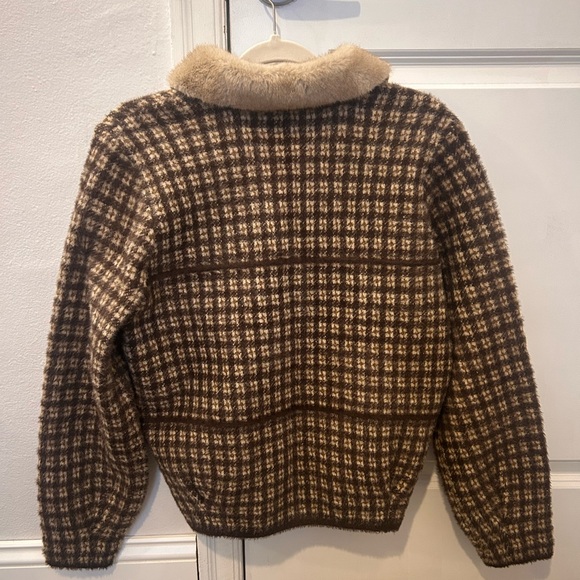 Cyrus Brown Plaid Jacket Elk Fur Blend Women’s Size XS - Picture 4 of 6